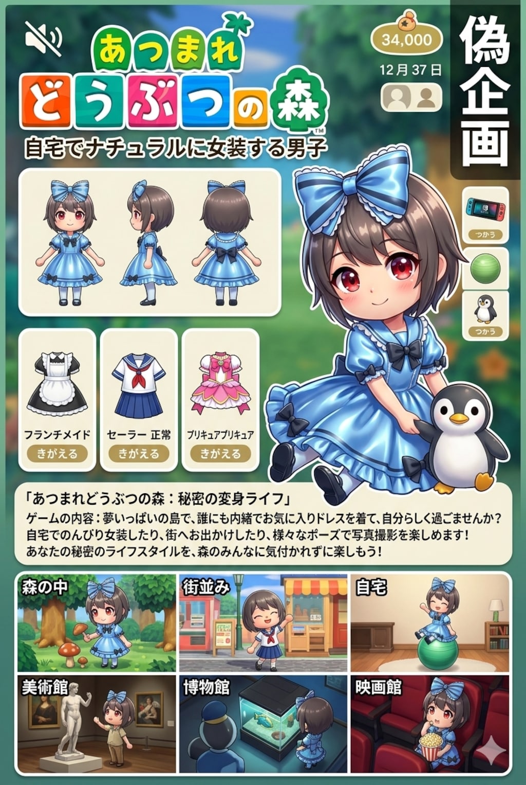 自宅でナチュラルに女装する男子　あつまれどうぶつの森