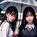 雨の中、夜歩く二人の女子高生 2枚目