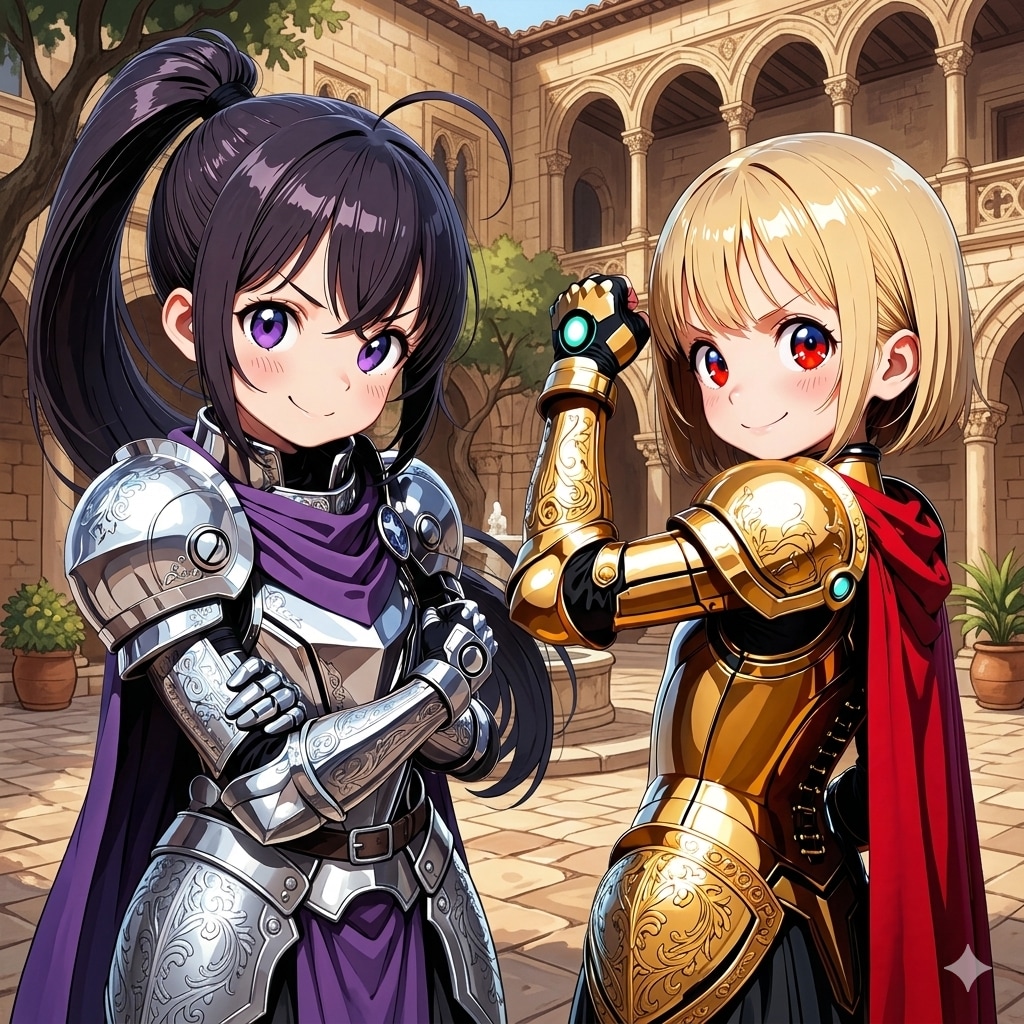 愛莉ちゃんとプレートアーマーにご満悦のクノイチ