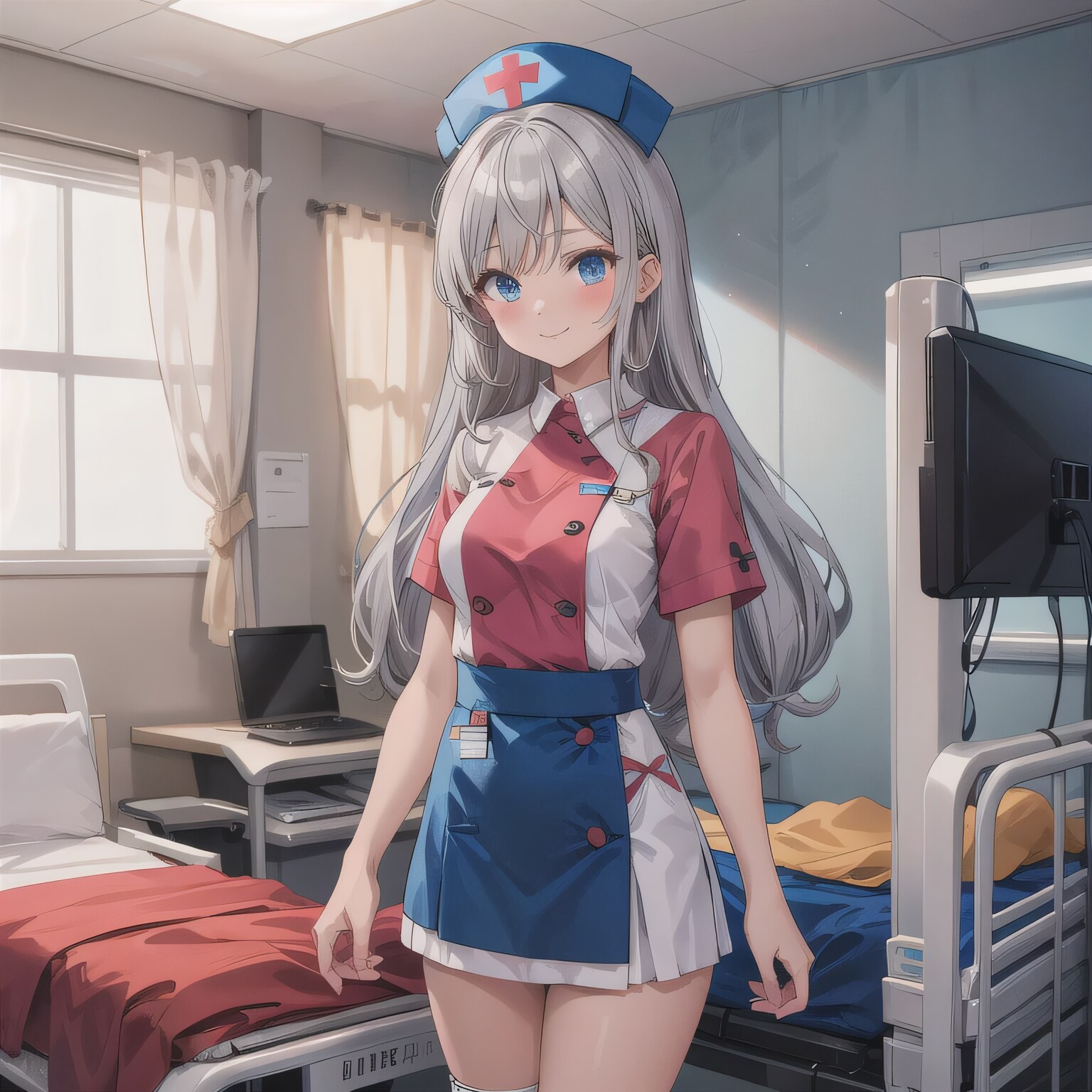 銀髪ロングで看護服の少女５ | の人気AIイラスト・グラビア