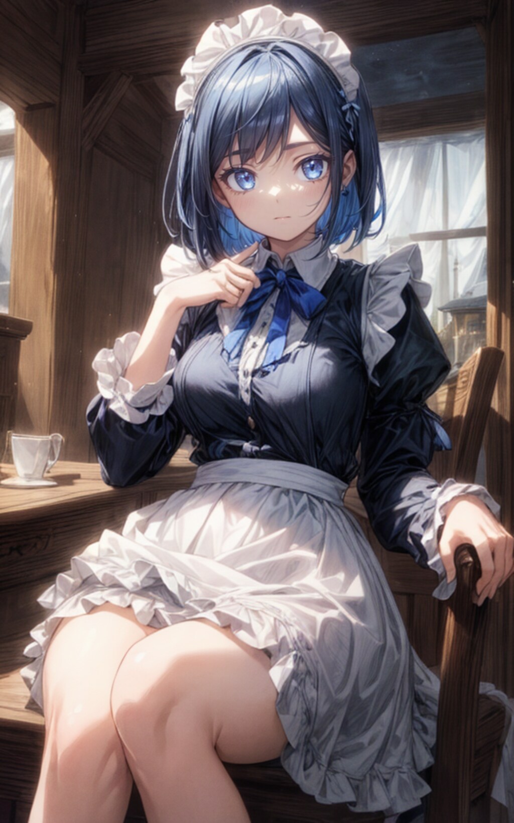 伯爵家に仕える青い髪のメイド