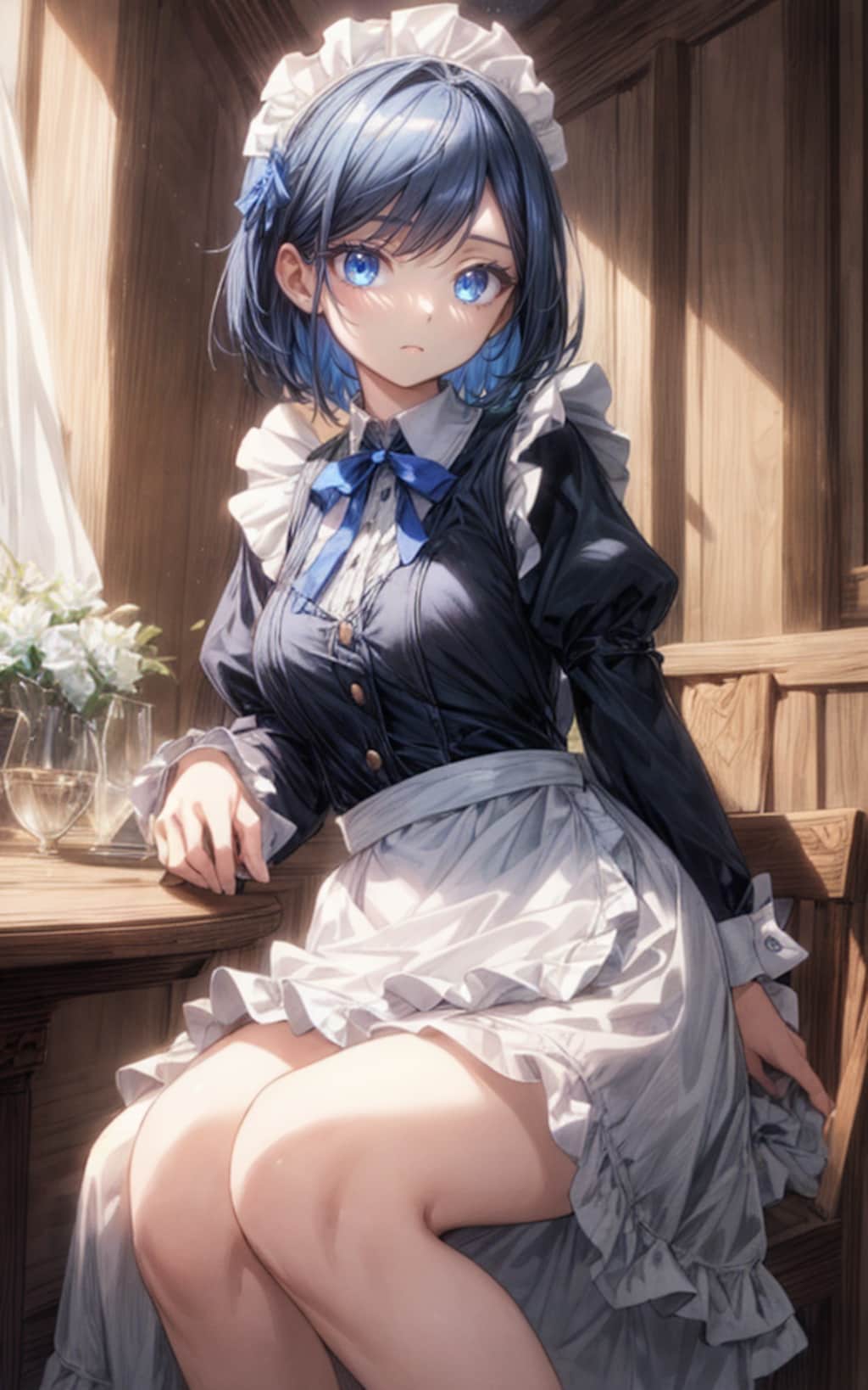 伯爵家に仕える青い髪のメイド