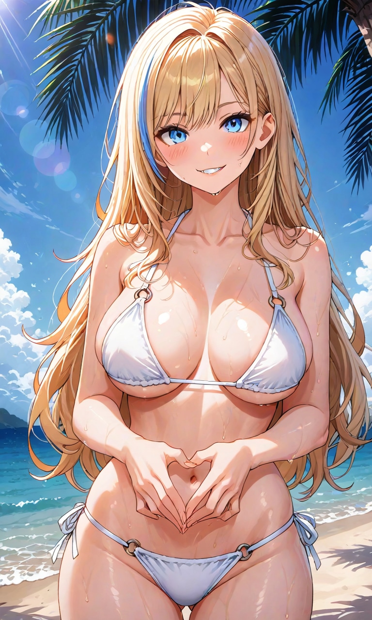 白ビキニ姿の金髪美女