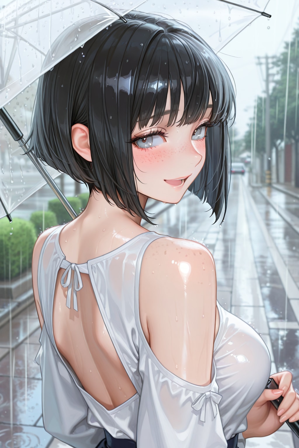 傘をさすそばかすボブちゃん