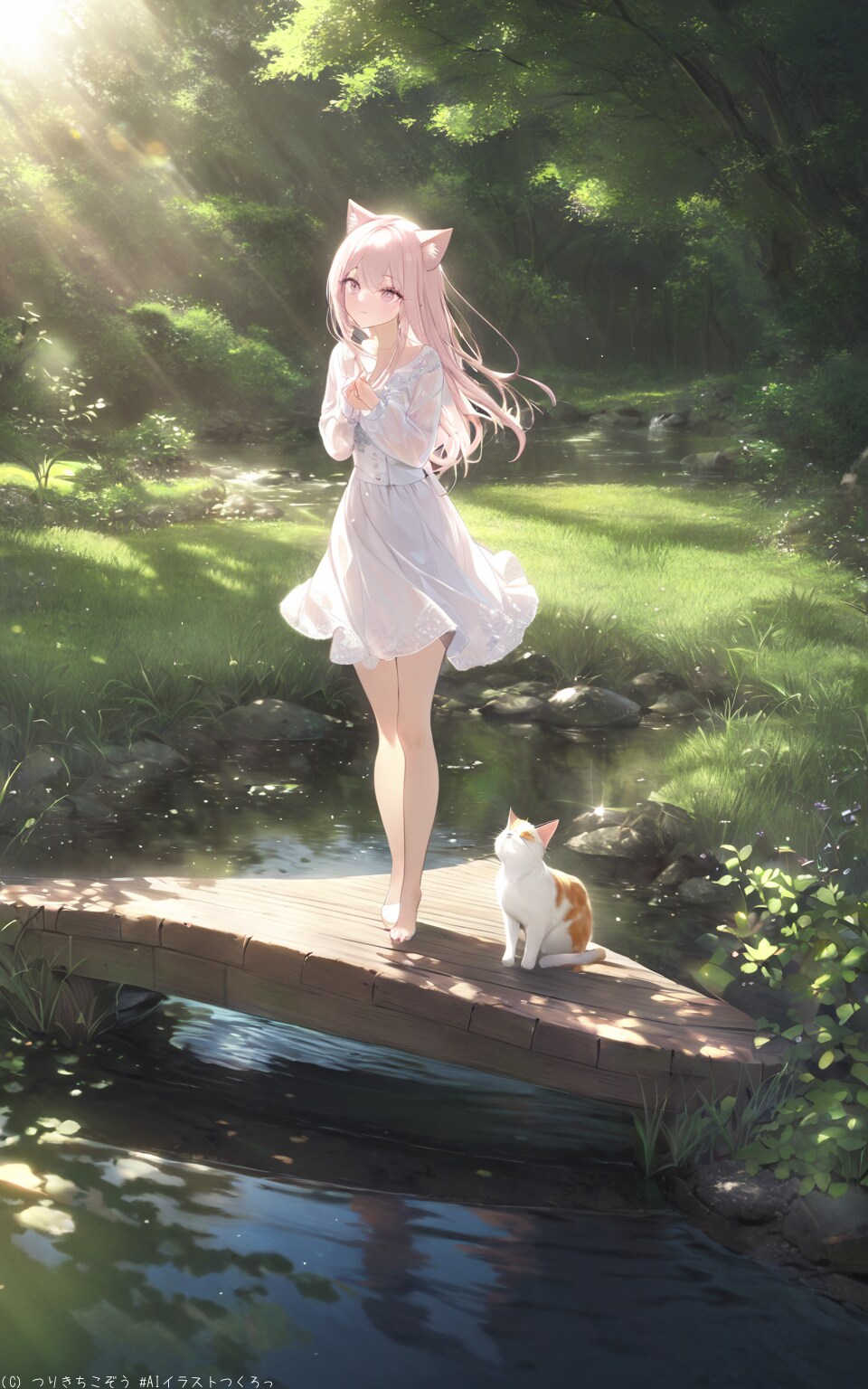 猫耳少女と川のせせらぎ
