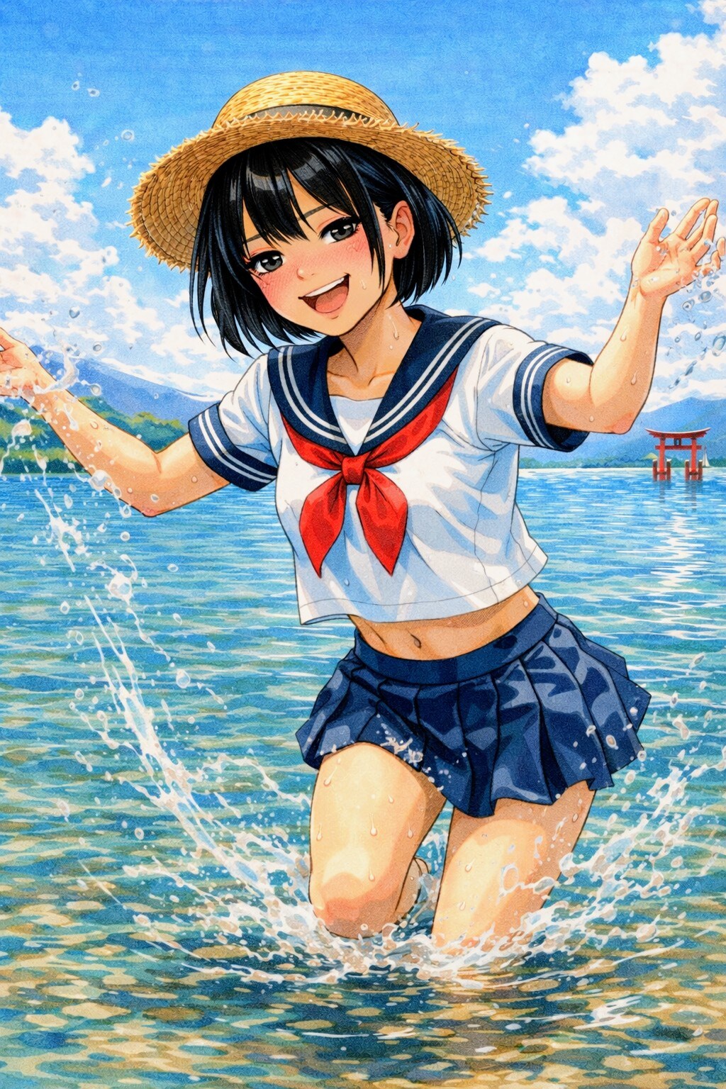 琵琶湖で水遊び千鶴お姉やん✨ | の人気AIイラスト・グラビア