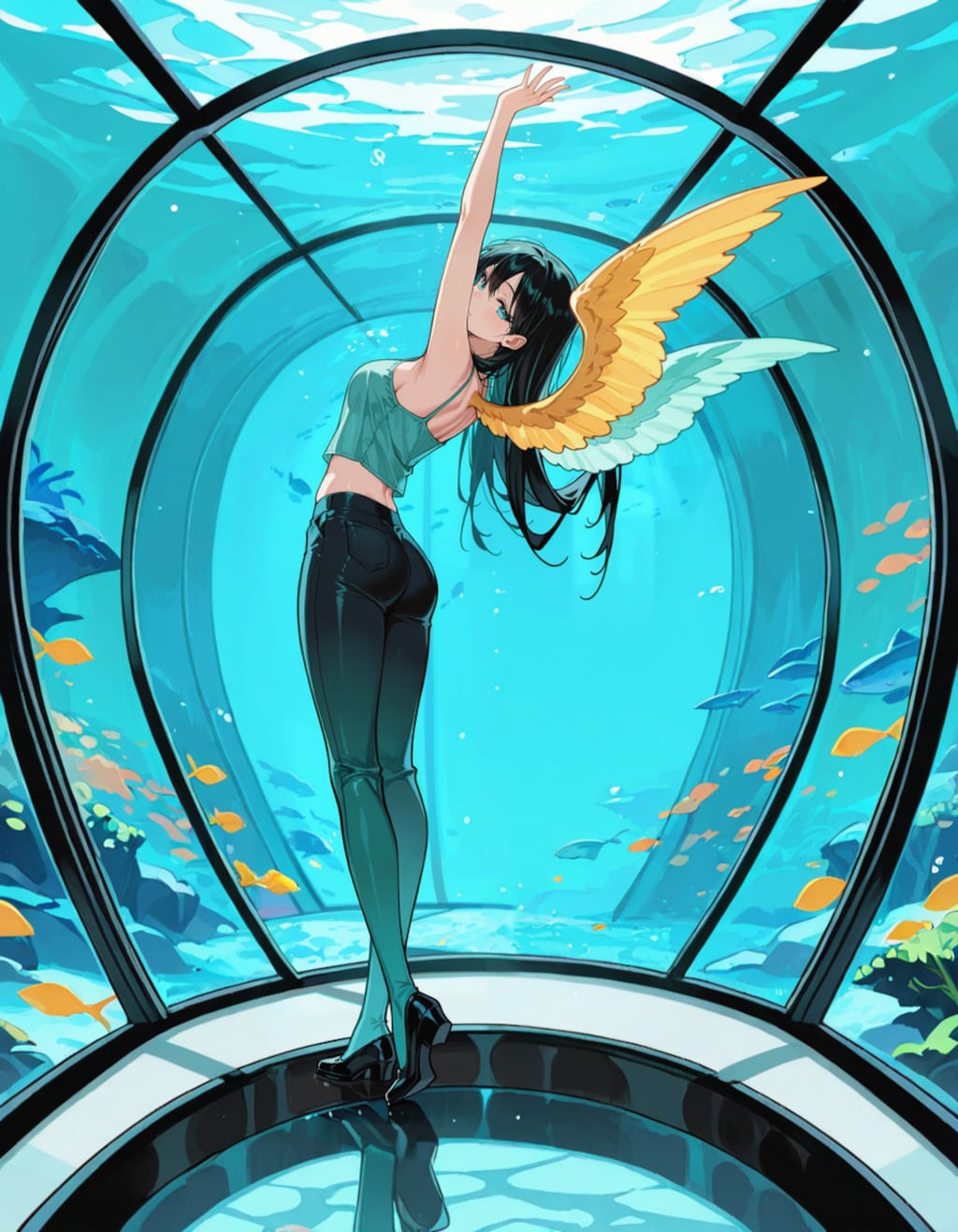 水族館と羽のお姉さん