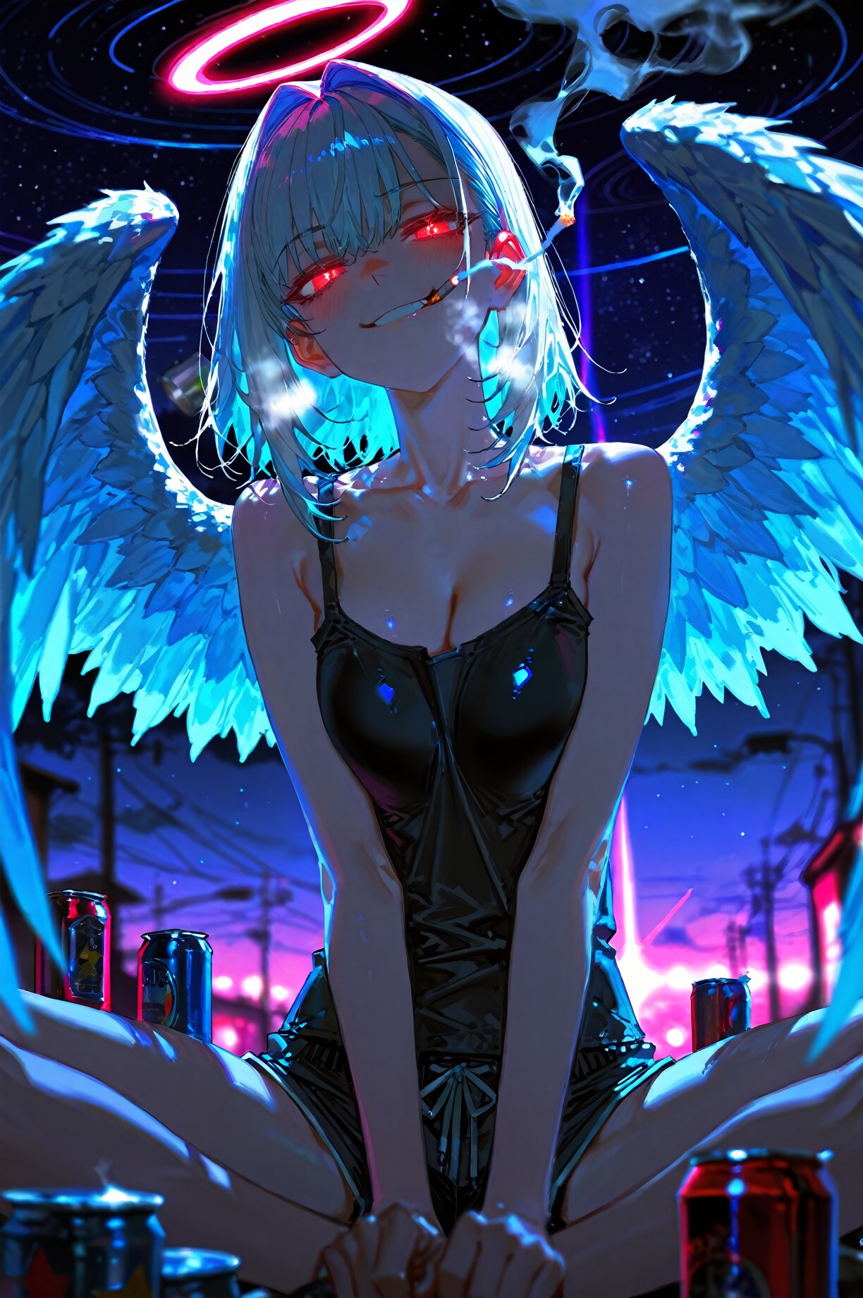 路地で酒盛り天使