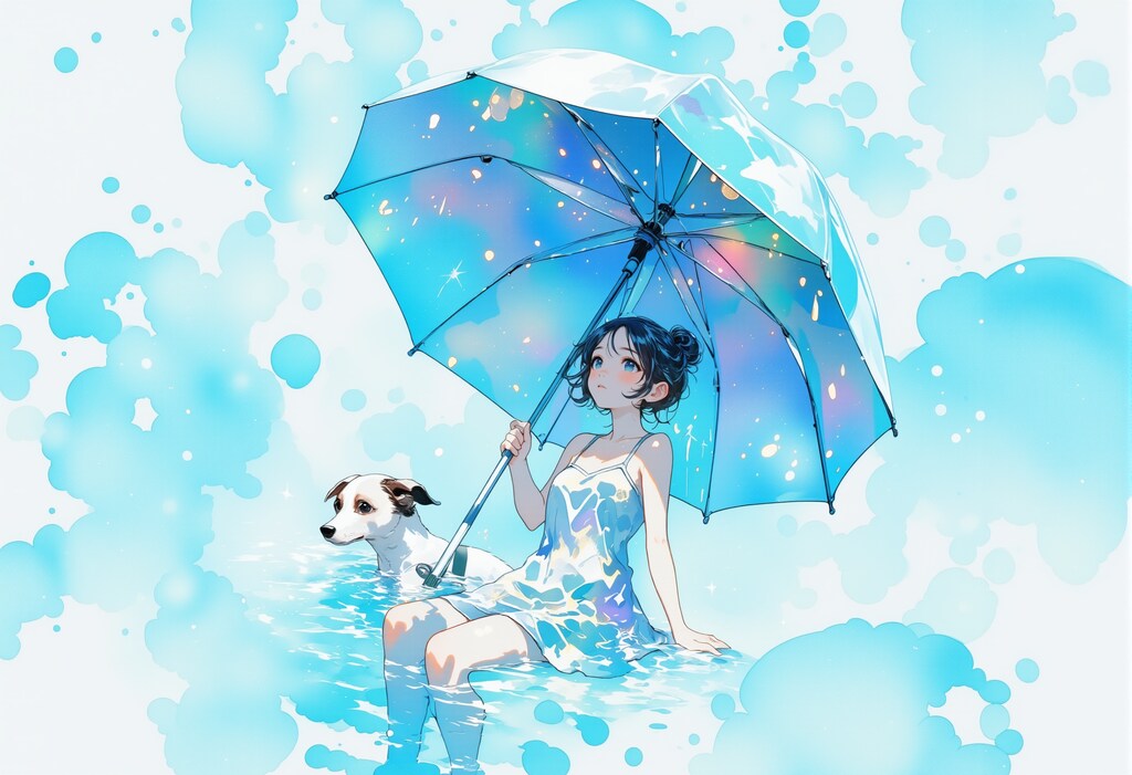 透明な傘と女の子 2