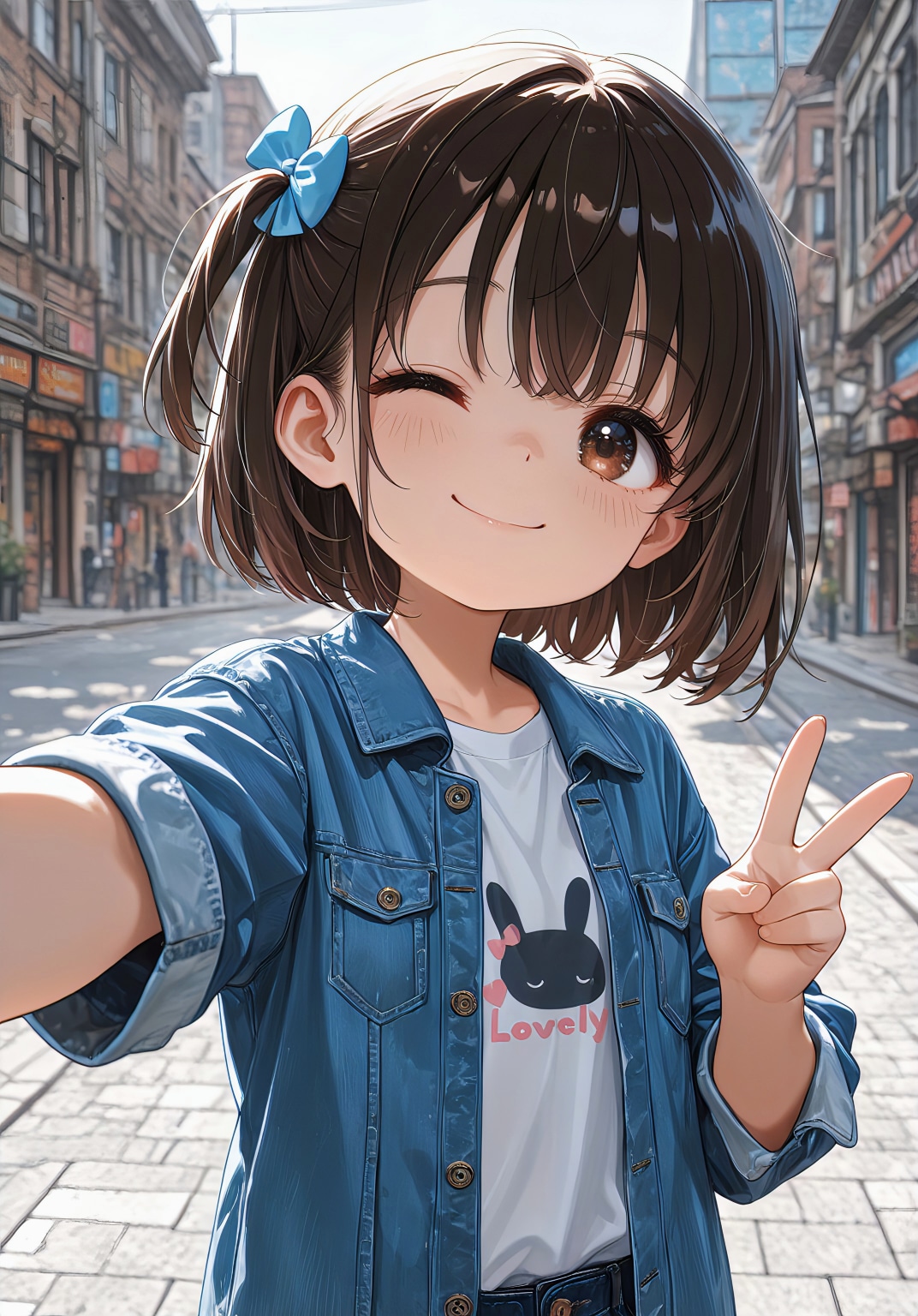 自撮りでピースサイン