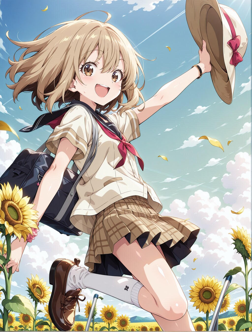 ひまわりと麦わら帽子