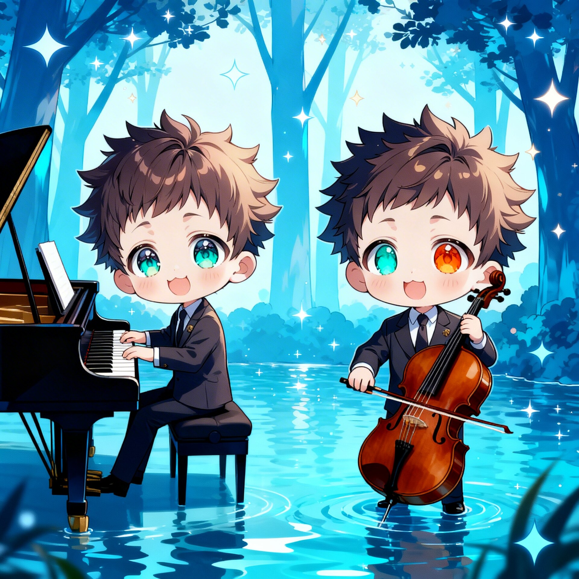 ピアノ・チェロを演奏する少年 | の人気AIイラスト・グラビア