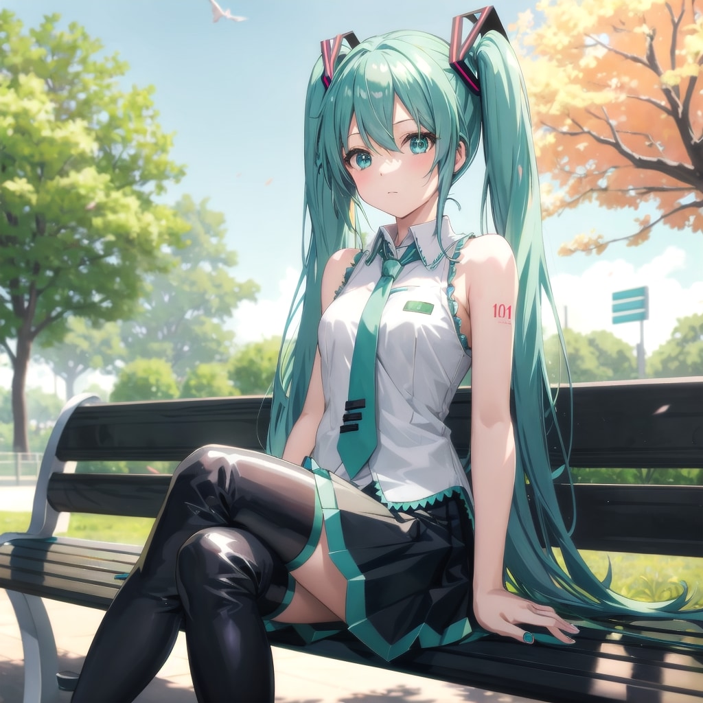 V4B 初音ミク 公園ベンチ | の人気AIイラスト・グラビア