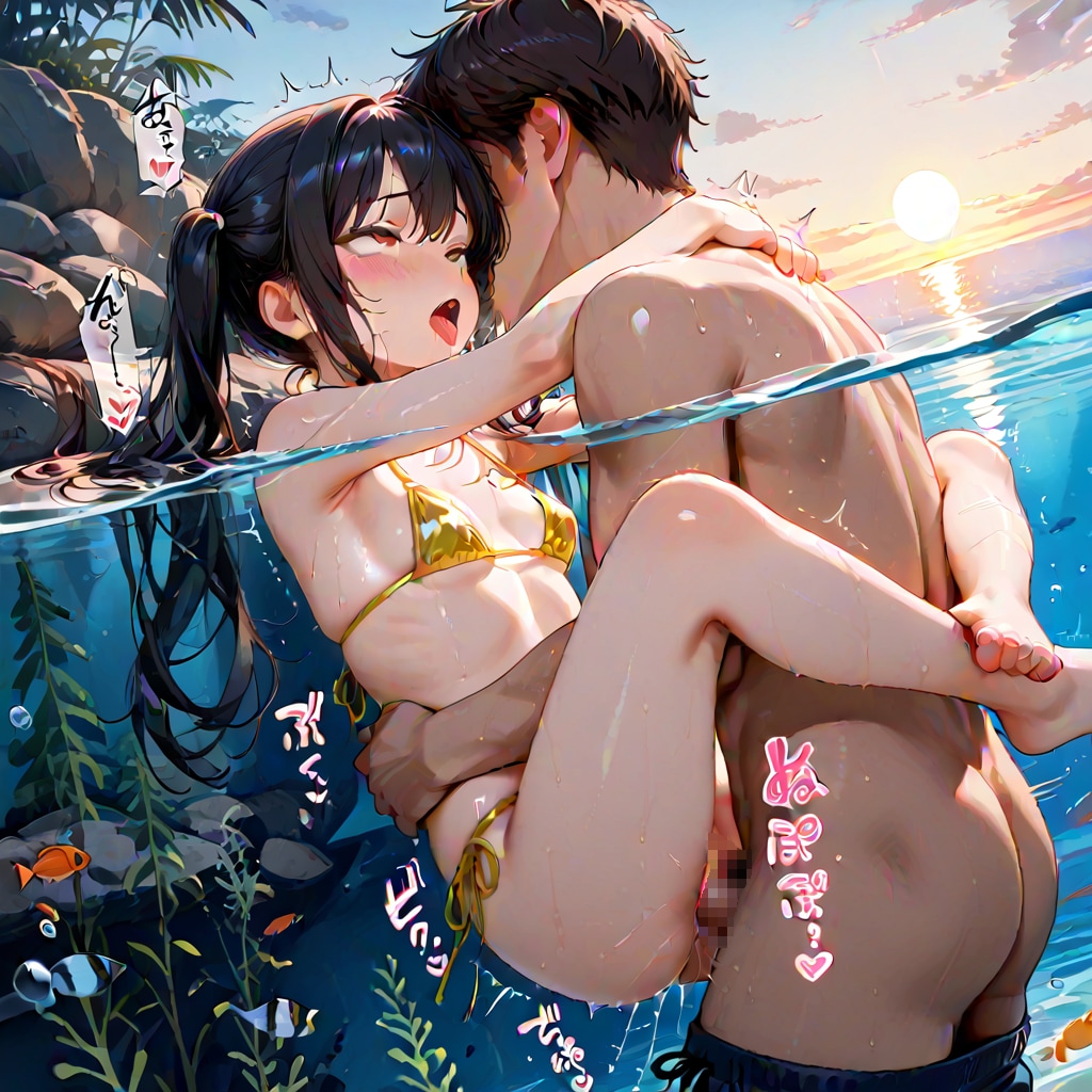[8枚] 「彼はわざと深いところに行くのよ！ざーんねん！私だって吊橋効果のことは知ってるんだから！だからあなたにドキドキするのは元からってわけ！イクぅううう♥」（水と少女・大人向け１１０）