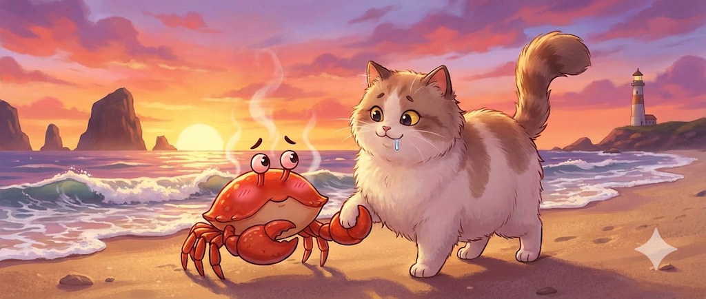 🦀🩷🐱海岸デート
