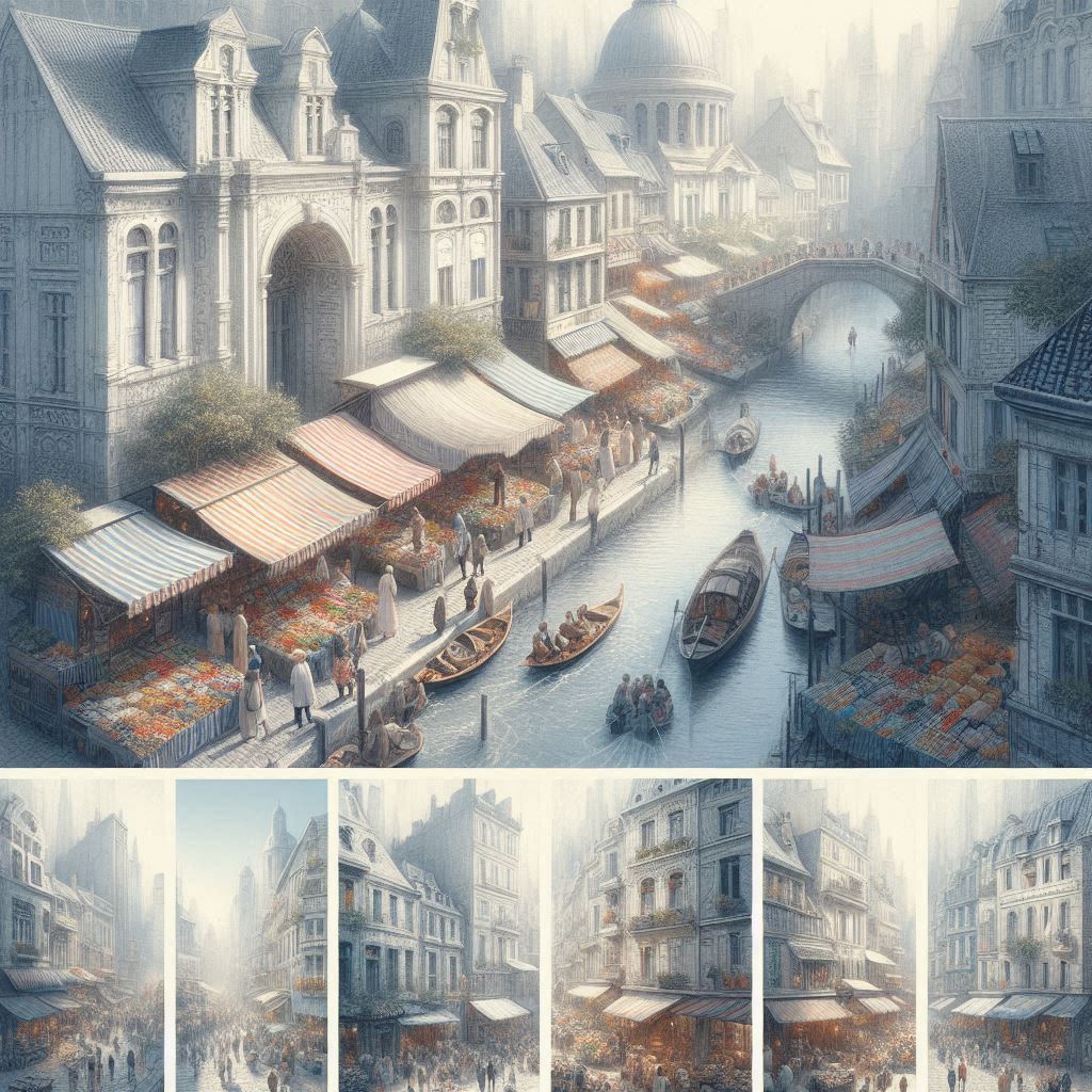 運河のマーケット景色 | の人気AIイラスト・グラビア