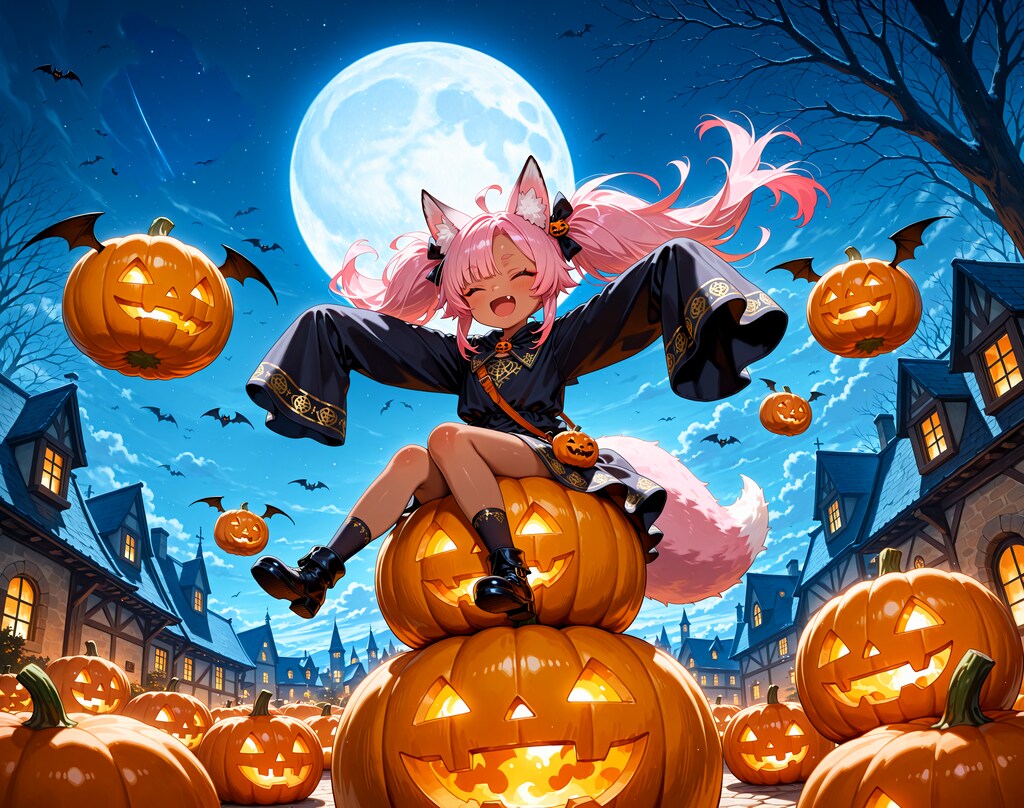 ハロウィンなカボチャと桃狐ちゃん