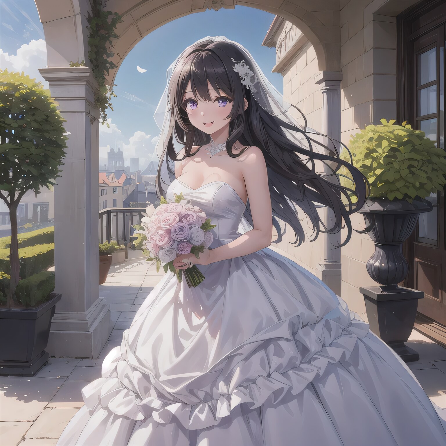 黒髪ロングでウェディングドレスの少女３４ | の人気AIイラスト・グラビア