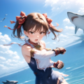 サメ妖怪と戦うツインテ巫女ちゃん 4枚目
