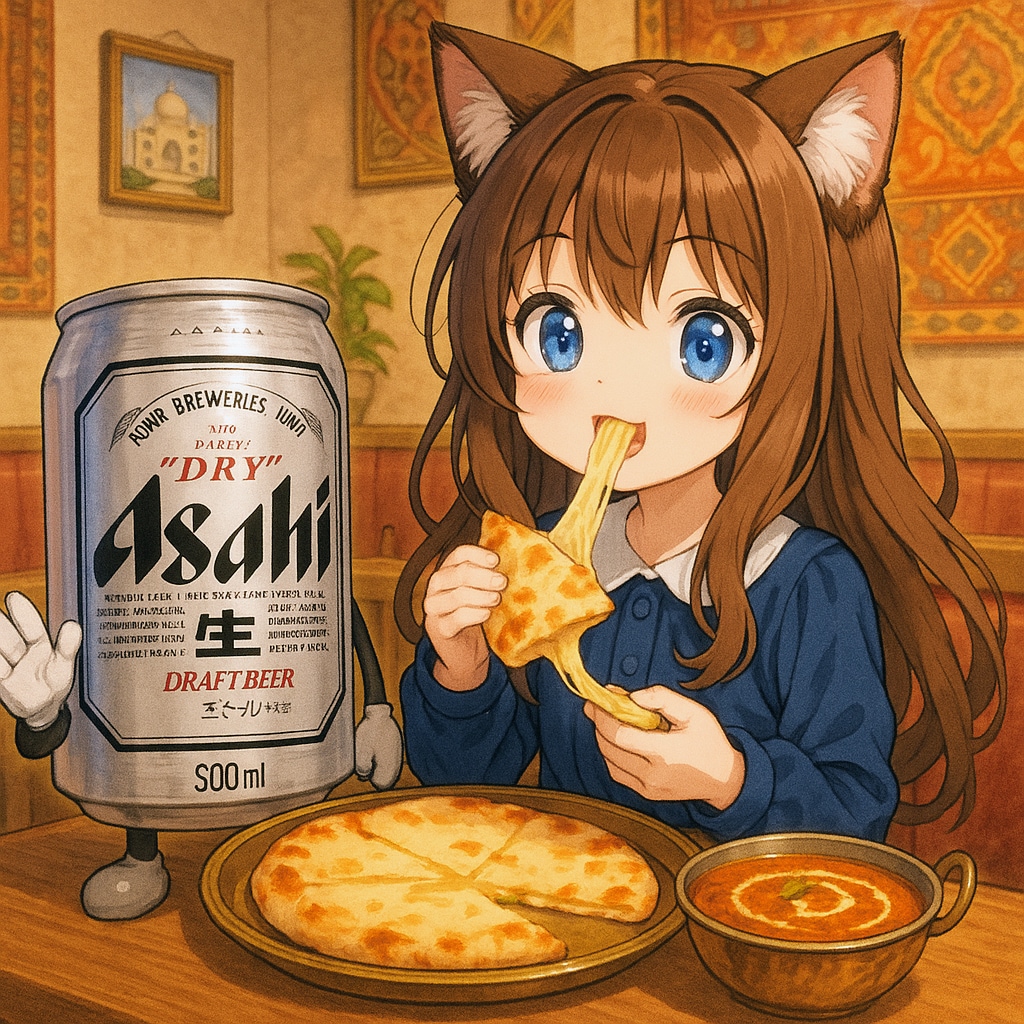 チーズナン＆カレーセットを食べる小さな女の子