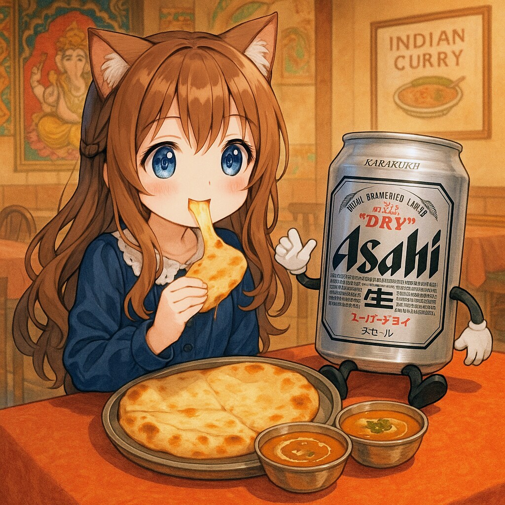 チーズナン＆カレーセットを食べる小さな女の子