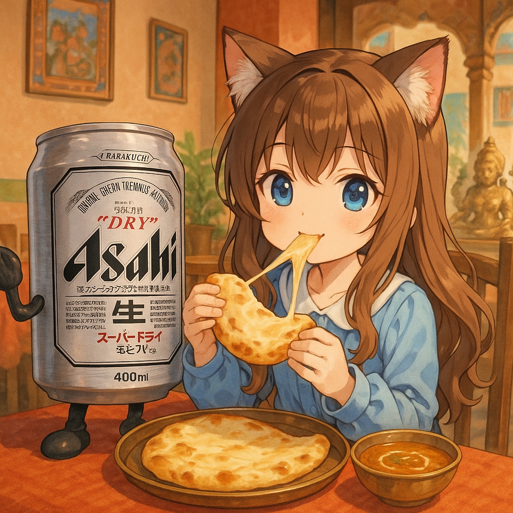 チーズナン＆カレーセットを食べる小さな女の子