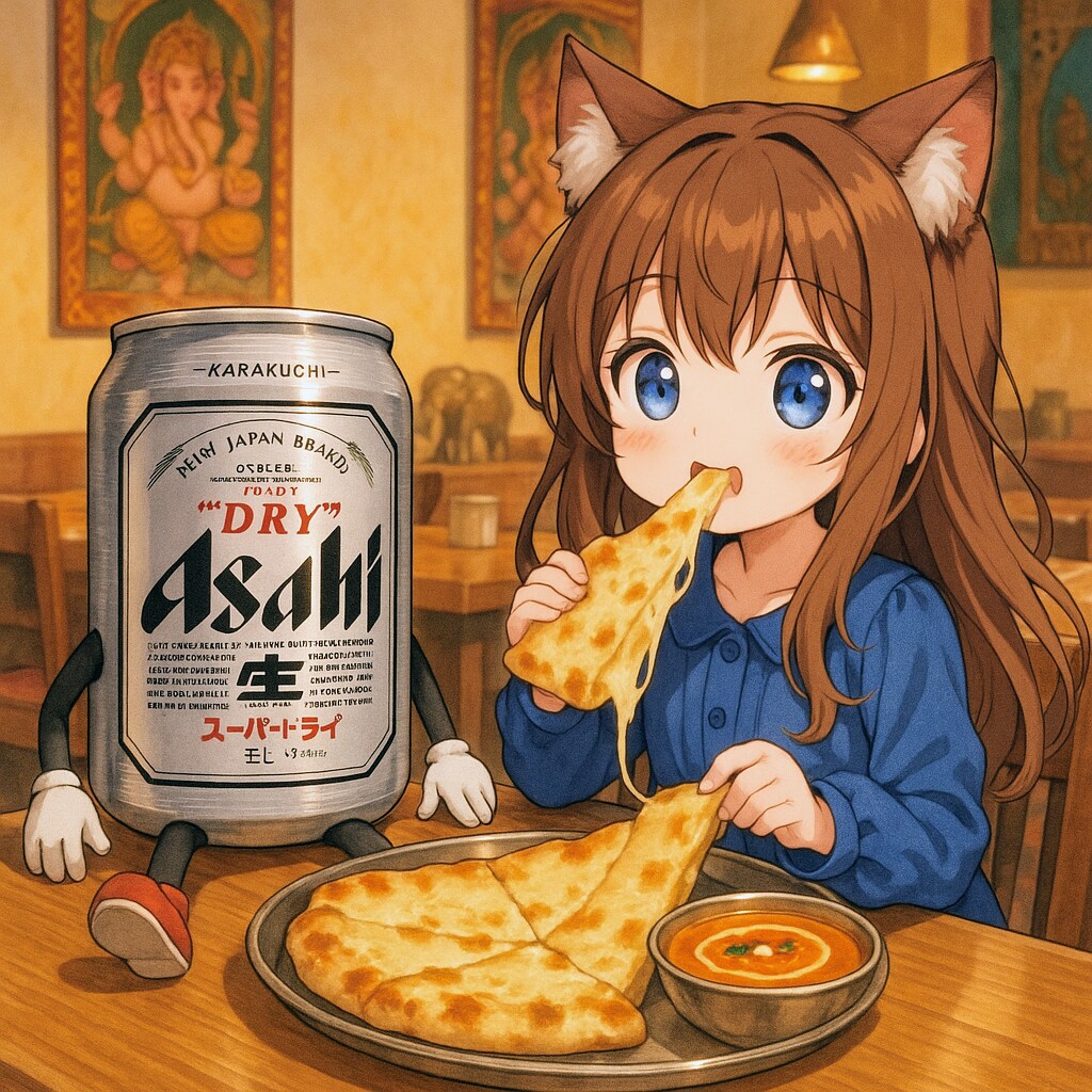 チーズナン＆カレーセットを食べる小さな女の子