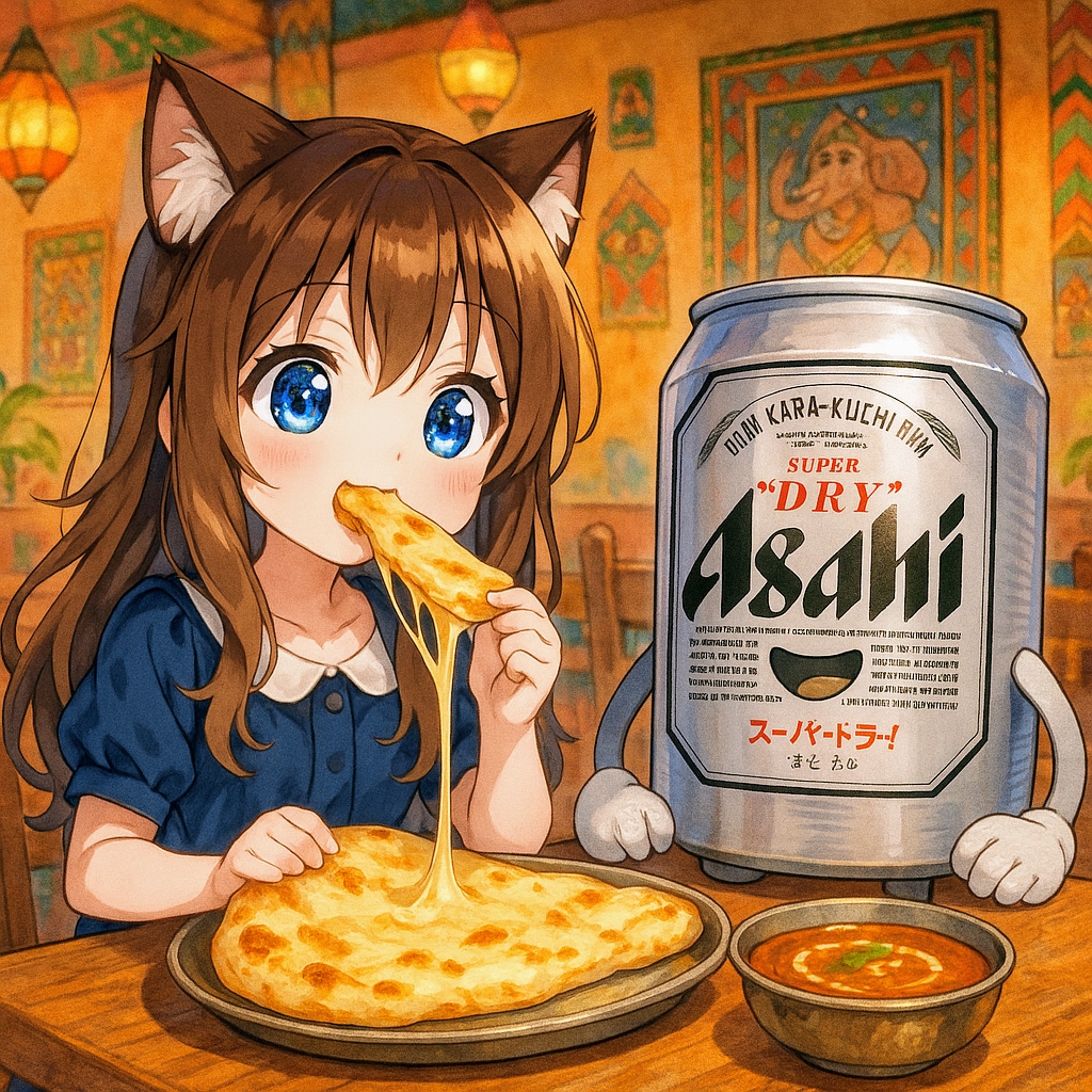 チーズナン＆カレーセットを食べる小さな女の子