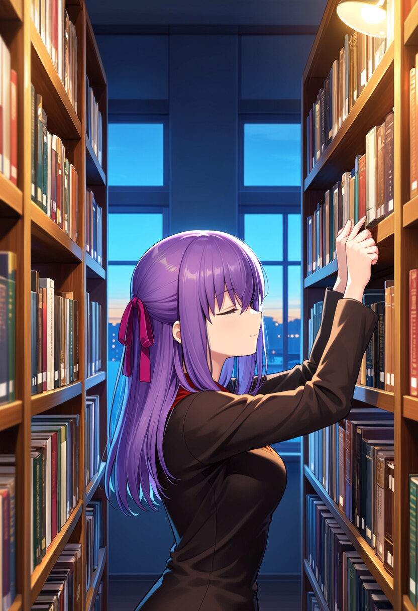 黄昏時の図書室