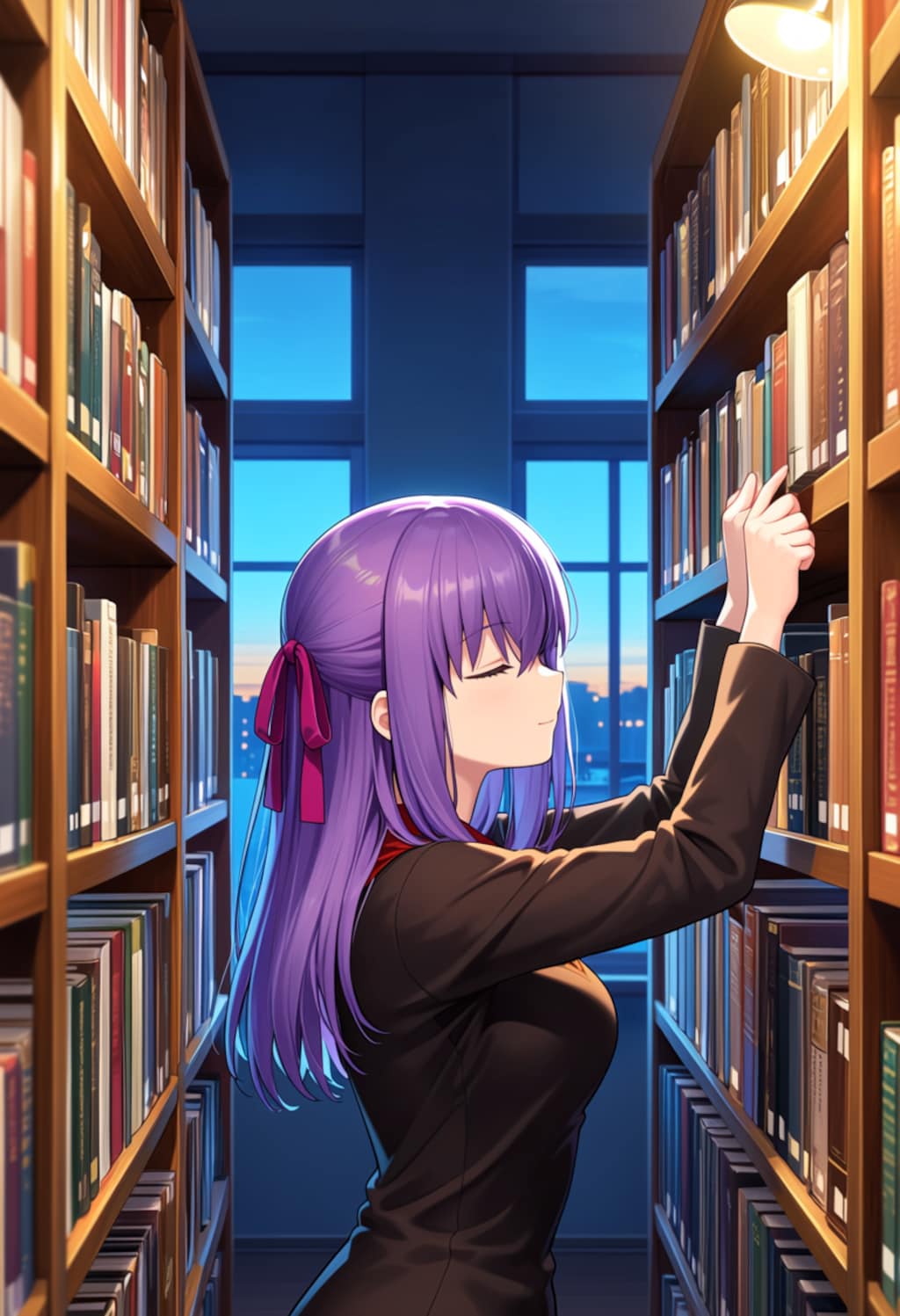 黄昏時の図書室