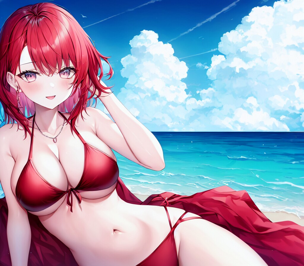 赤いビキニの女性