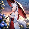 お狐様と雨の紫陽花園 4枚目