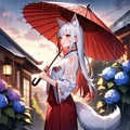 お狐様と雨の紫陽花園 2枚目