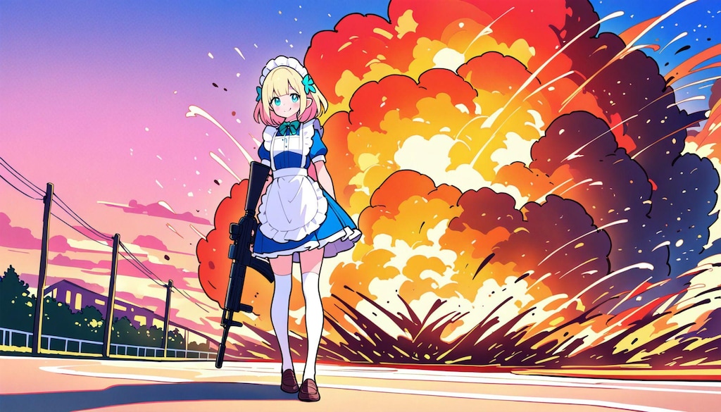 夕暮れの戦闘と爆発