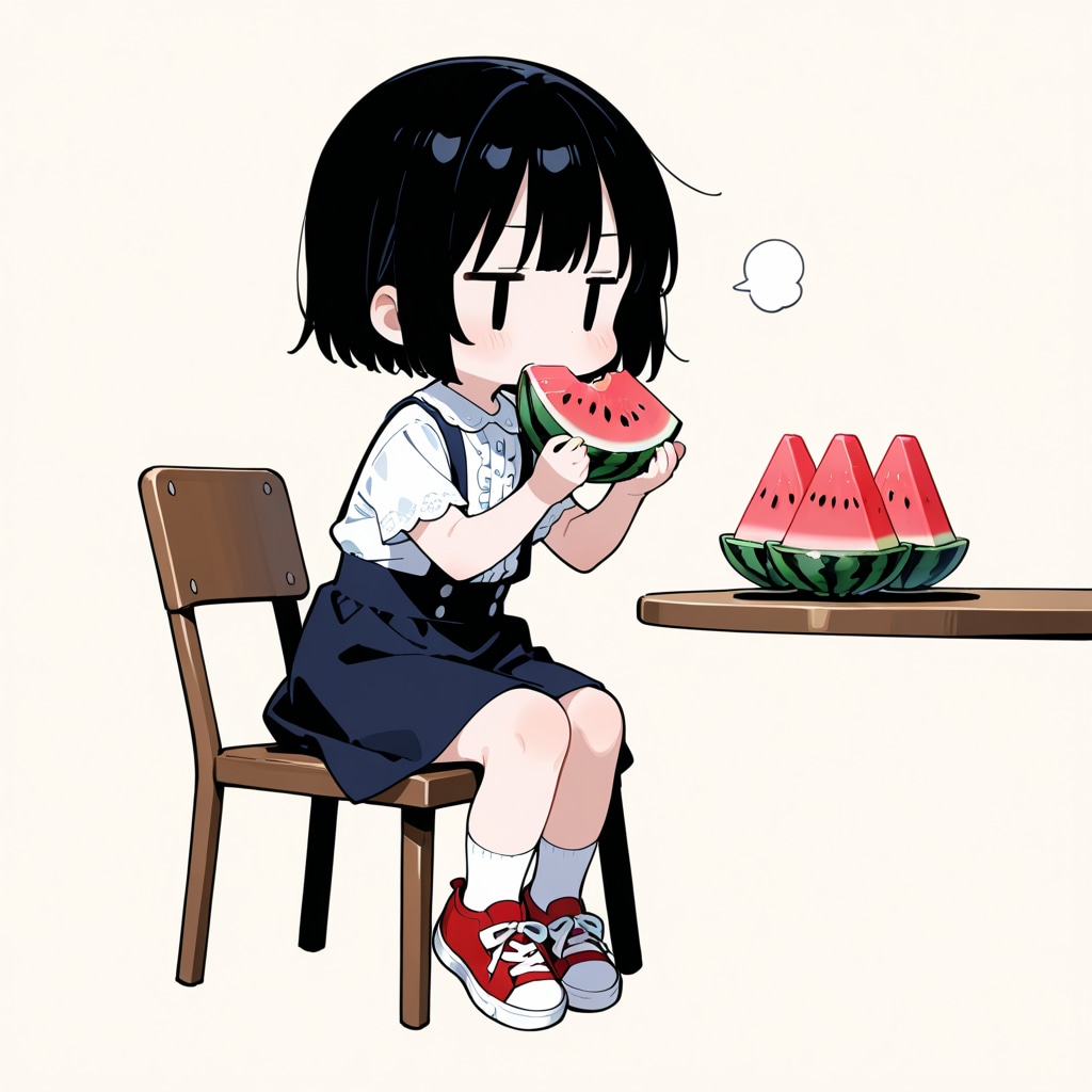 スイカを食べる