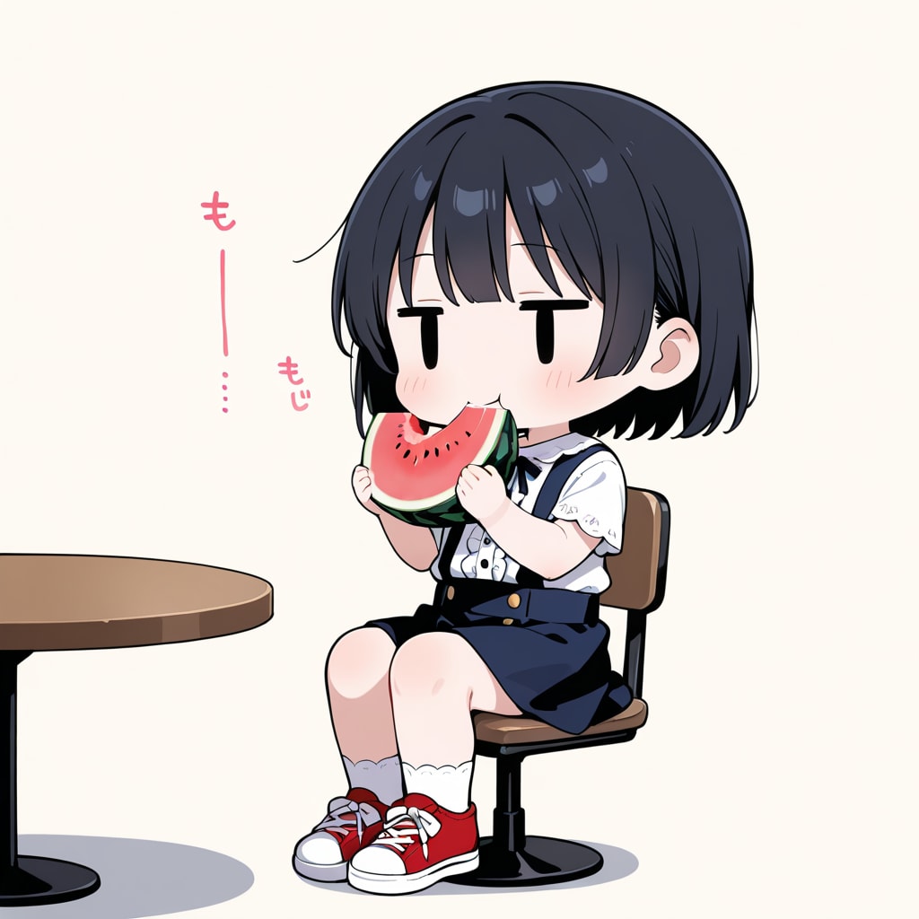 スイカを食べる