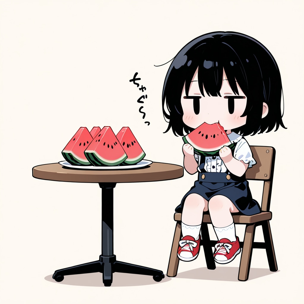 スイカを食べる
