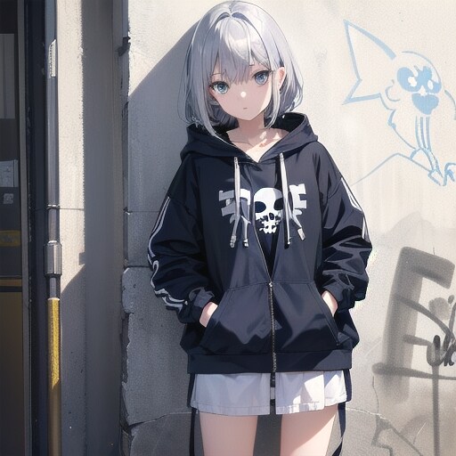 壁にもたれかけ女子
