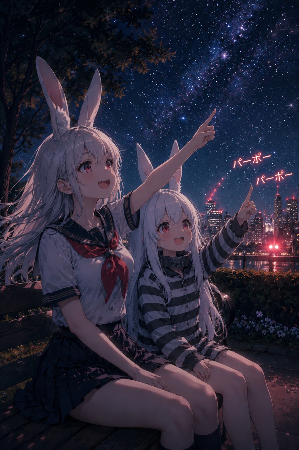 みみちゃんと星を眺めるうさぎちゃん！！