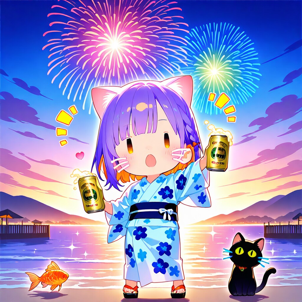 紫髪ちゃんと花火 | の人気AIイラスト・グラビア