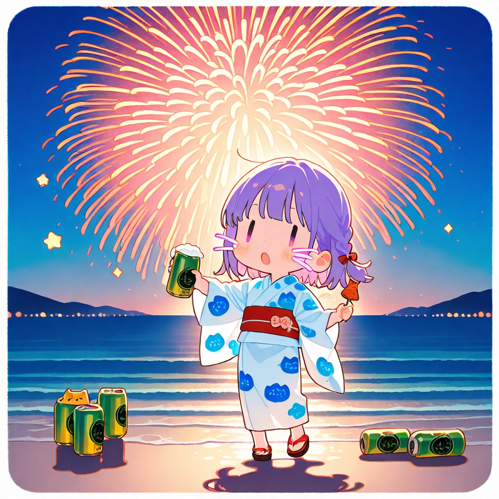 紫髪ちゃんと花火