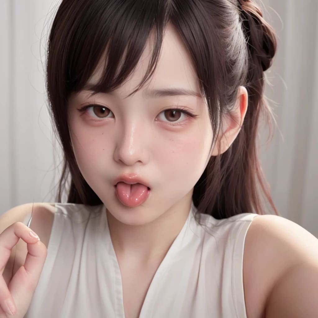 黒髪ロングの舌出し美女７７