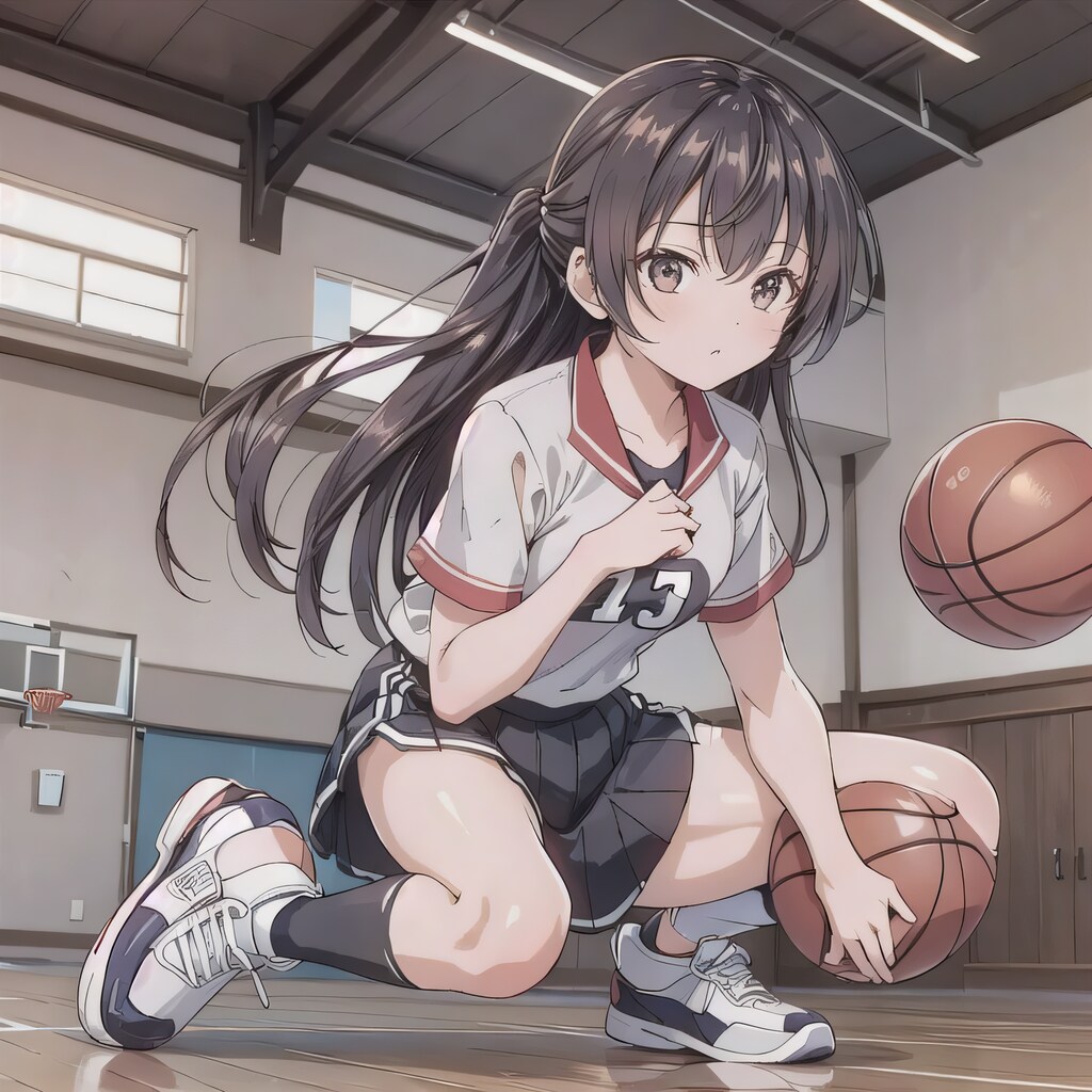 黒髪ロングでユニフォームの少女３４