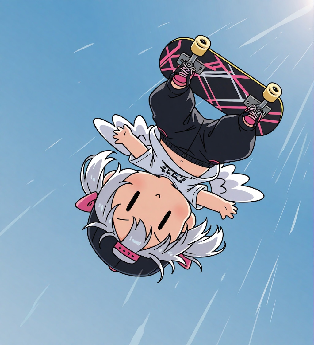 スケボーをするチビメイドさん