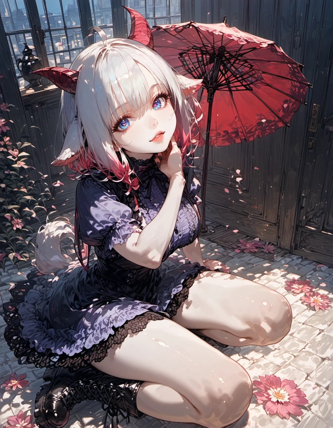The Oni Girl Beneath Crimson Umbrellas | の人気AIイラスト・グラビア