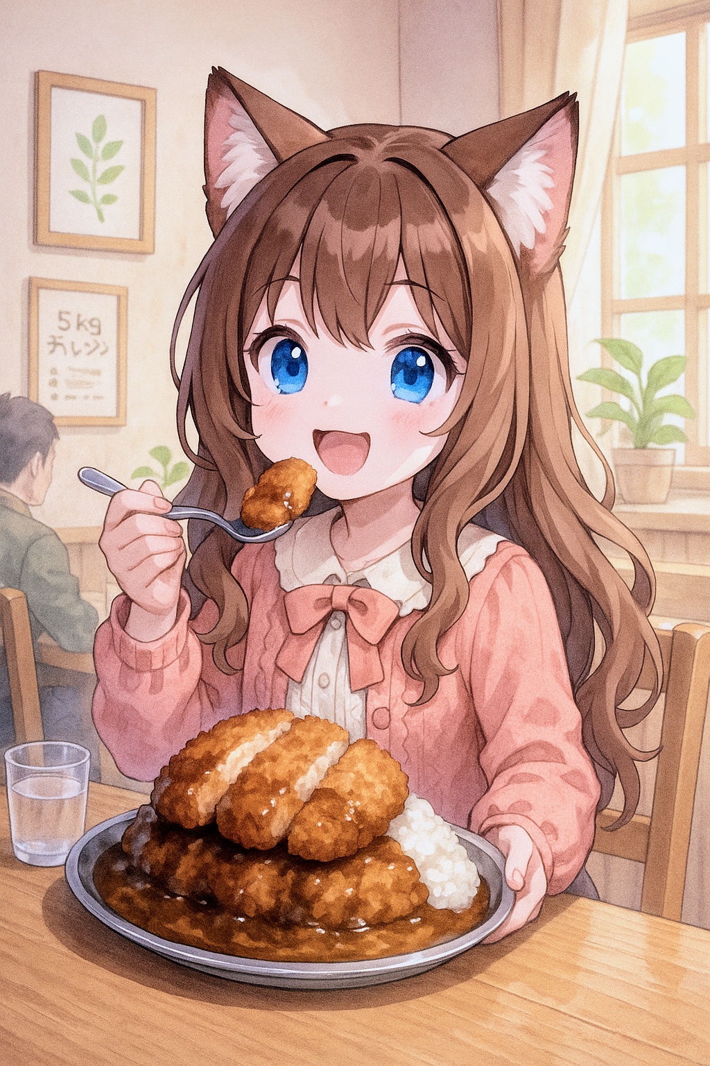 カツカレーを食べる小さな女の子