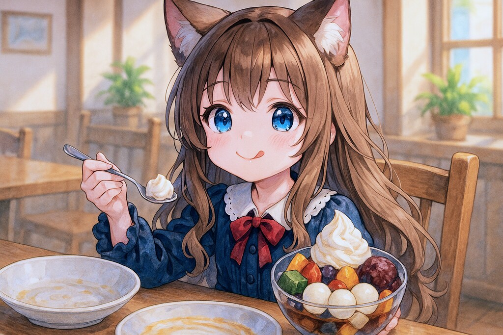カツカレーを食べる小さな女の子
