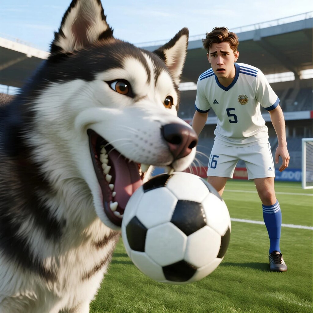 サッカーの試合に乱入するハスキー！？