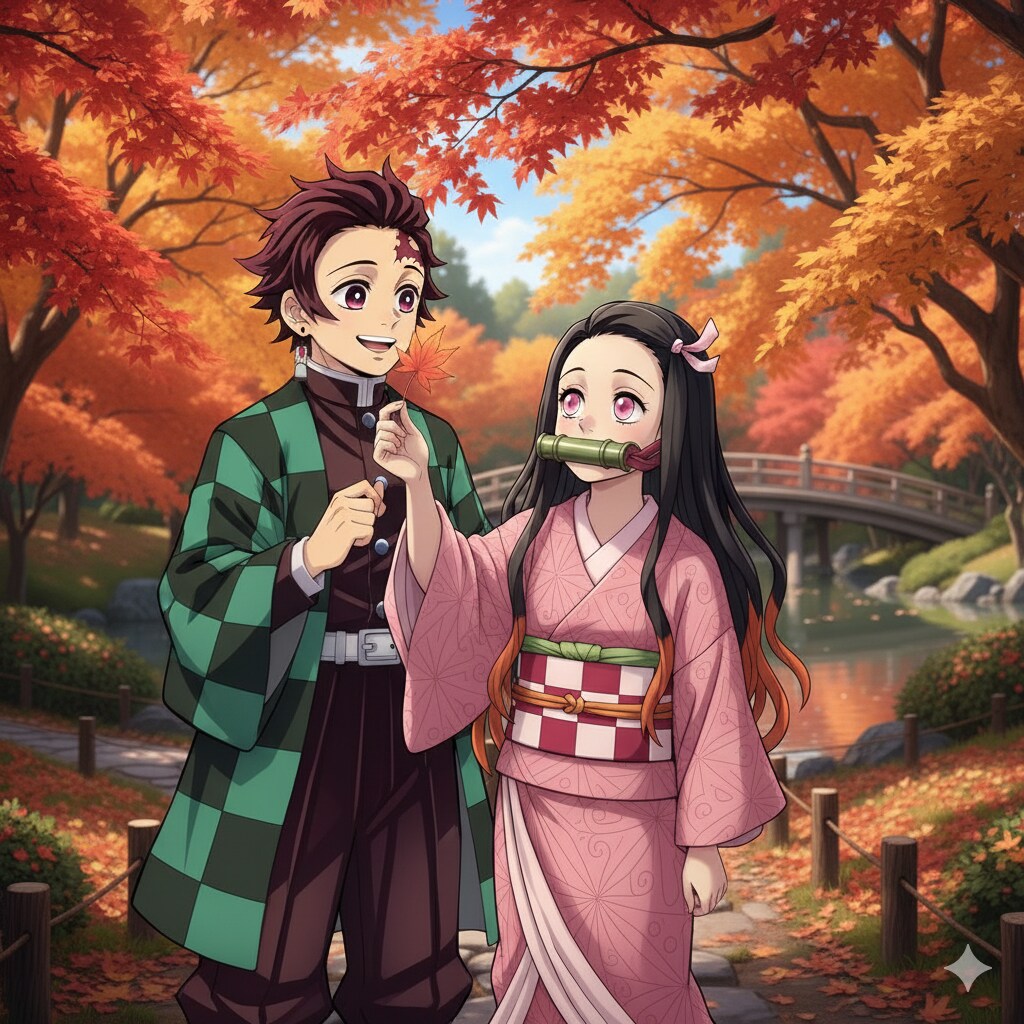 兄妹仲良し、紅葉狩り | の人気AIイラスト・グラビア