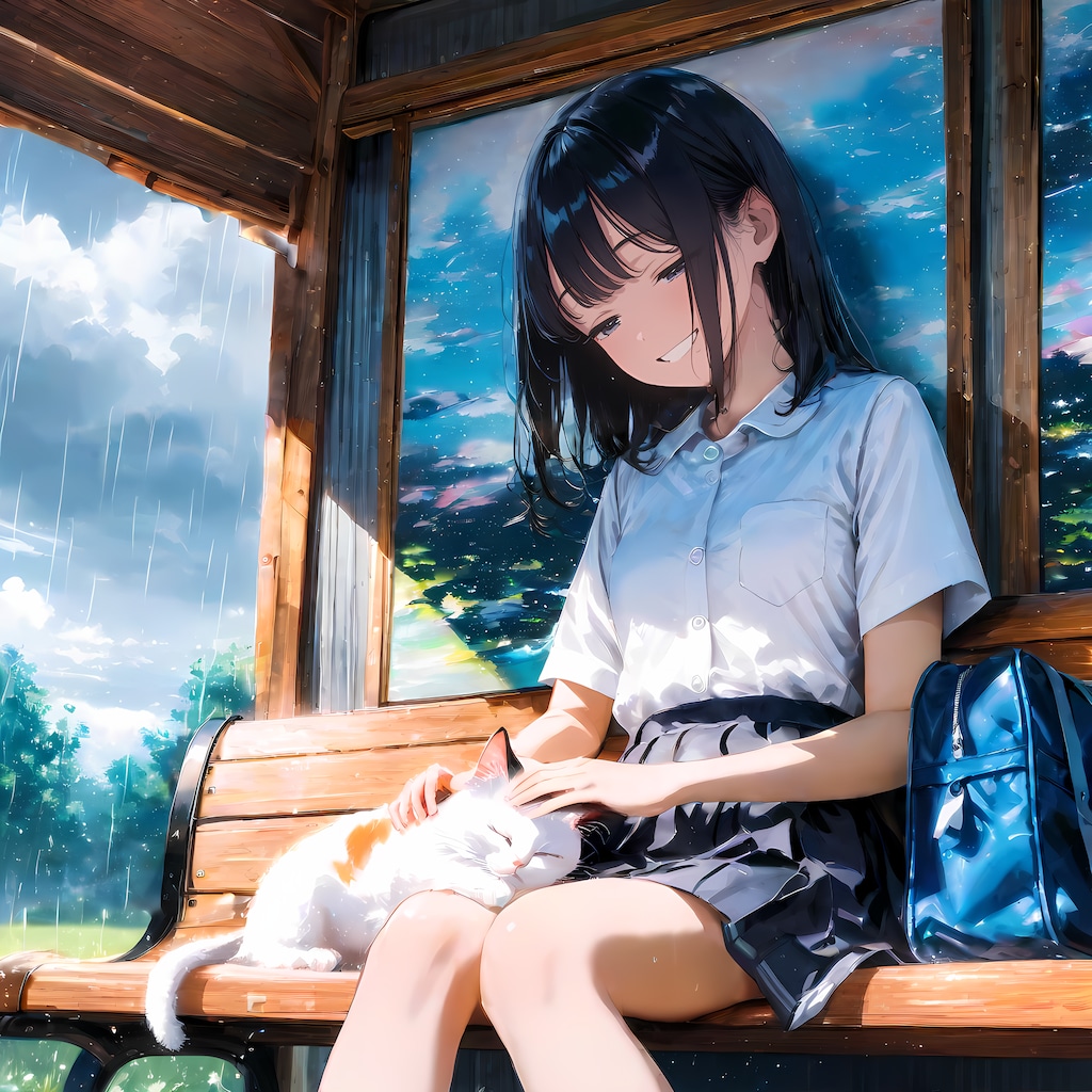 猫と少女の雨宿り